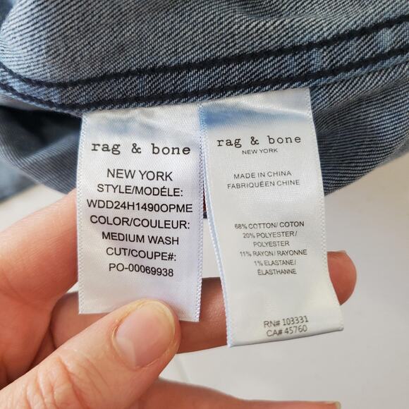 rag & bone Denim Jacket Womens Large Cropped Trucker Button Front Medium Wash - Picture 6 of 8